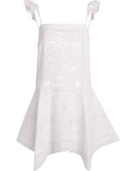 Self-Portrait - Linen-Cotton Embroidered Mini Dress - Lyst