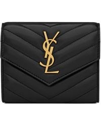 Saint Laurent - Leather Quilted Trifold Wallet - Lyst