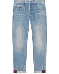 Gucci Tapered Web Stripe Jeans - Blue