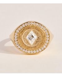 Azlee - And Diamond Lonzenge Signet Ring - Lyst