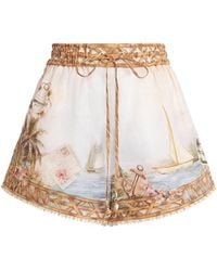 Zimmermann - Linen Printed Mahon Shorts - Lyst