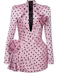 Balmain - Cotton Polka-dot Rose Mini Dress - Lyst