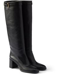 Prada - Leather Heeled Knee-High Boots - Lyst