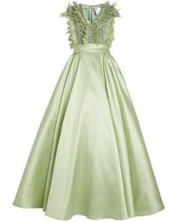 Pamella Roland - Embellished Bodice Feather-trim Gown - Lyst