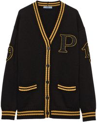 Prada - Wool-Cashmere Varsity Cardigan - Lyst