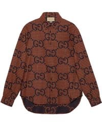 Gucci - Maxi GG Gingham Wool Shirt - Lyst