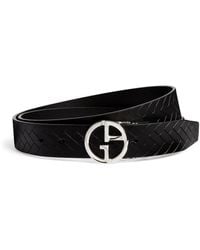 Giorgio Armani - Leather Textured Logo Belt - Lyst