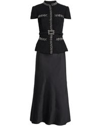 Self-Portrait - Satin Bouclé Crystal-Embellished Midi Dress - Lyst