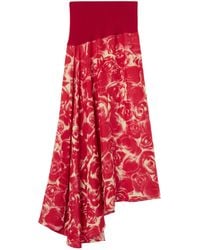 Burberry - Silk Rose Print Midi Skirt - Lyst