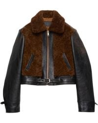 Prada - Belted Shearling-Trimmed Leather Jacket - Lyst