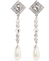 Alessandra Rich - Crystal Pearl Pendant Earrings - Lyst