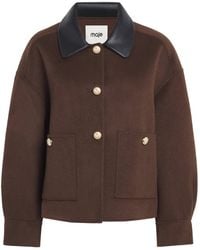 Maje - Wool-Blend Leather-Collar Jacket - Lyst