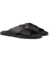 Prada - Saffiano Leather Crossover Sandals - Lyst