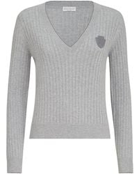 Brunello Cucinelli - Cotton Ribbed V-Neck Sweater - Lyst