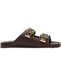 Burberry - Leather Check Urchin Slides - Lyst