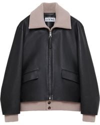 Loewe - Rib-Trim Leather Jacket - Lyst