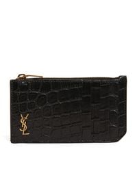 Saint Laurent - Croc-Embossed Monogram Card Holder - Lyst