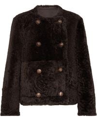 Brunello Cucinelli - Shearling-Leather Reversible Pea Coat - Lyst