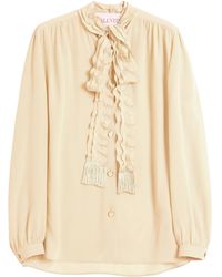 Valentino - Silk Tasselled-Pussybow Blouse - Lyst