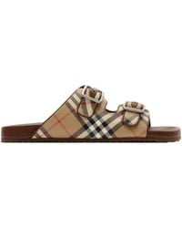 Burberry - Canvas-Leather Check Urchin Slides - Lyst