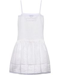 Prada - Linen Embroidered Mini Dress - Lyst