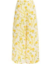 VERANDAH - Linen-Cotton Floral Wide-Leg Trousers - Lyst