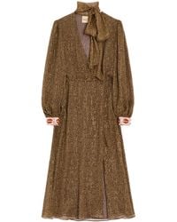 Valentino - Silk-Blend Embellished-Cuff Midi Dress - Lyst