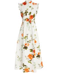 Erdem - Cotton Floral Print Midi Dress - Lyst