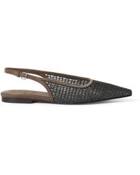 Brunello Cucinelli - Suede Embroidered Slingback Flats - Lyst