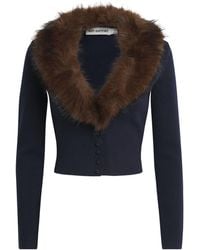 Self-Portrait - Cropped Faux Fur-Trim Cardigan - Lyst