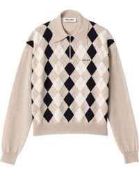 Miu Miu - Cashmere Argyle Polo Sweater - Lyst