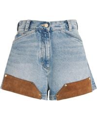 Sandro - Suede-Trim Denim Shorts - Lyst