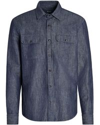 ZEGNA - Washed Cotton-linen Denim Long-sleeve Shirt - Lyst