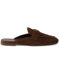Prada - Suede Triangle Mules - Lyst
