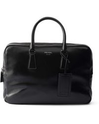 Prada - Leather Logo Briefcase - Lyst