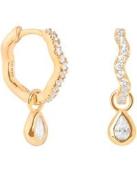 Astrid & Miyu - Plated Sterling And Cubic Zirconia Ripple Pear Huggie Earrings - Lyst