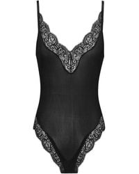 Saint Laurent - Silk Lace-Trim Bodysuit - Lyst
