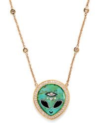 Jacquie Aiche - Small Yellow Gold, Diamond, Turquoise And Onyx Inlay Necklace - Lyst