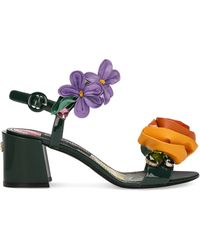 Dolce & Gabbana - Leather Floral Heeled Sandals - Lyst