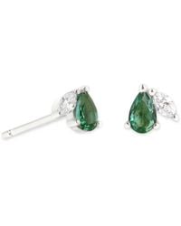 Astrid & Miyu - Diamond And Emerald Stud Earrings - Lyst