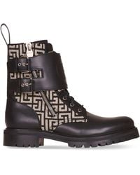 Balmain - Leather Monogram Print Ankle Boots - Lyst