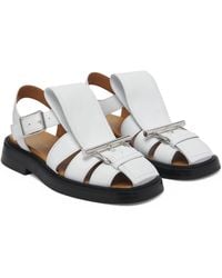 McQueen - Leather T-Bar Caged Sandals - Lyst