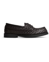 Bottega Veneta - Leather Intrecciato Lace-Up Loafers - Lyst