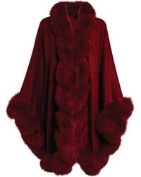 Harrods Fox Fur-trim Cashmere Cape - Red
