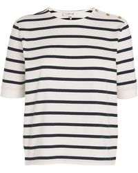 FRAME - Button-detail Striped T-shirt - Lyst