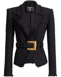 Balmain - Tweed Belted Blazer - Lyst