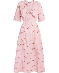Ganni - Stretch-Cotton Cut-Out Midi Dress - Lyst