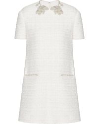Valentino Garavani - Tweed Embellished Mini Dress - Lyst