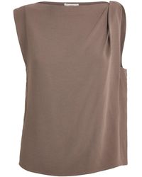 Vince - Crepe Draped-Shoulder Top - Lyst