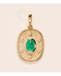 Azlee - Diamond And Emerald Regina Coin Charm - Lyst